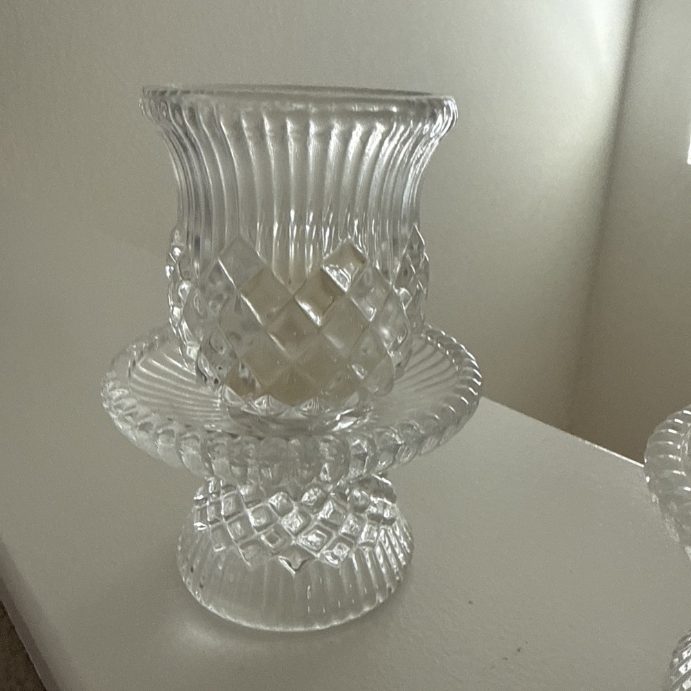 2 VTG 90s PartyLite Williamsburg Votive Clear Crystal Candle Holder Cottage Glam - Picture 5 of 5